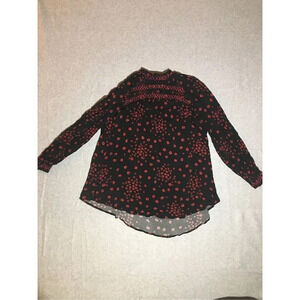 Womens Free People Blouse Size Small Black Red Floral Design Babydoll Style